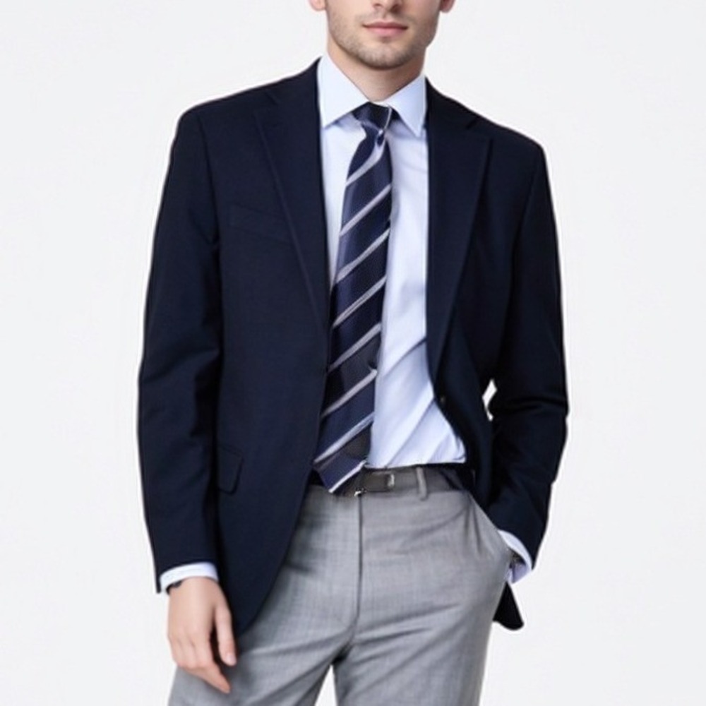 Michael Kors Men Sport Coat 44L Twill Navy Classic Suit Jacket Tailored NWT